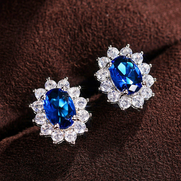 Wholesale Women's Copper Flowershaped Geometric Micropaved Zircon Earrings