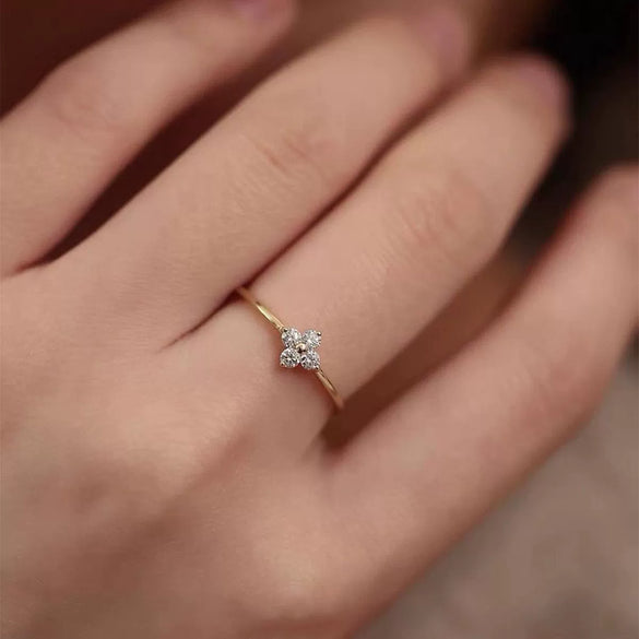 Wholesale Women's Copper Fourleaf Clover Micropaved Zircon Inlaid Ring Geometric Style