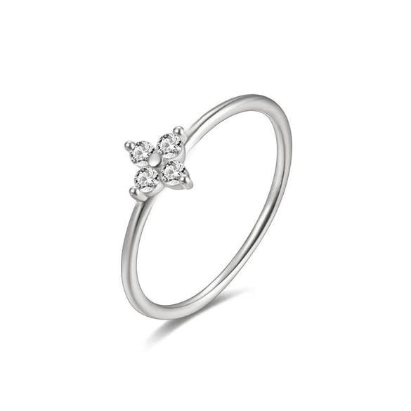 Wholesale Women's Copper Fourleaf Clover Micropaved Zircon Inlaid Ring Geometric Style