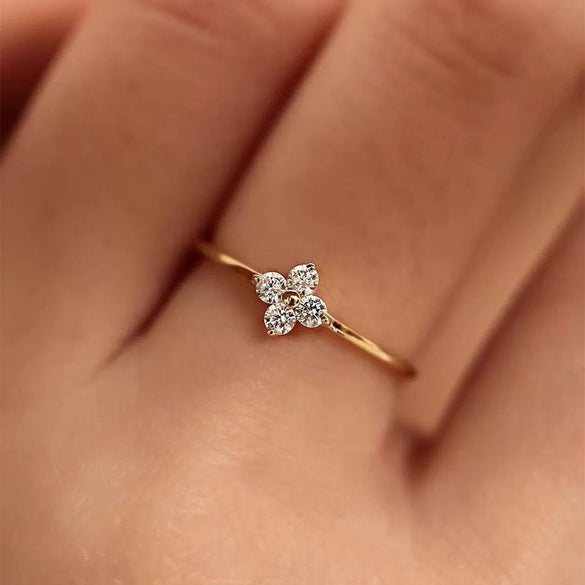Wholesale Women's Copper Fourleaf Clover Micropaved Zircon Inlaid Ring Geometric Style
