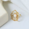 Wholesale Women's Copper Fresh Water Pearl Ring Geometric Style Electroplating Minimalist Retro Fashion