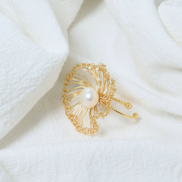 Wholesale Women's Copper Fresh Water Pearl Ring Geometric Style Electroplating Minimalist Retro Fashion