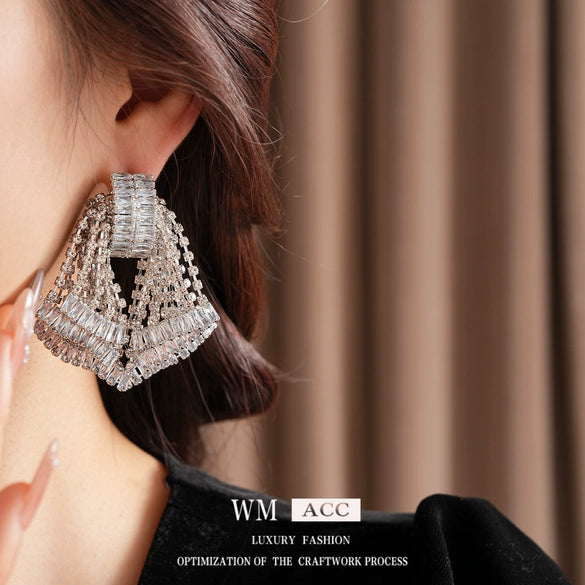 Wholesale Women's Copper Geometric And Bow Pattern Diamond Set Highend Earrings With 925 Silver Ear Needles