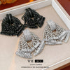Wholesale Women's Copper Geometric And Bow Pattern Diamond Set Highend Earrings With 925 Silver Ear Needles