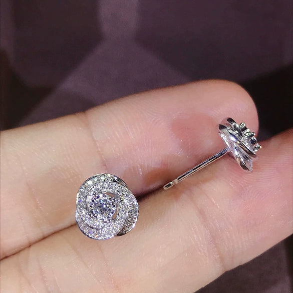 Wholesale Women's Copper Geometric And Flower Style Zirconia Jewelry Earrings