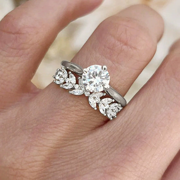 Wholesale Women's Copper Geometric And Wheat Ears Leaves Design Highend Ring With Zirconia