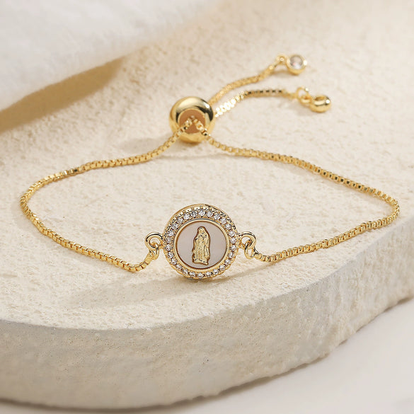 Wholesale Women's Copper Geometric Cross Heart Bracelet With Micro Setting And 18K Gold Plated Zircon Shell