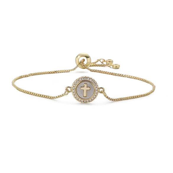 Wholesale Women's Copper Geometric Cross Heart Bracelet With Micro Setting And 18K Gold Plated Zircon Shell