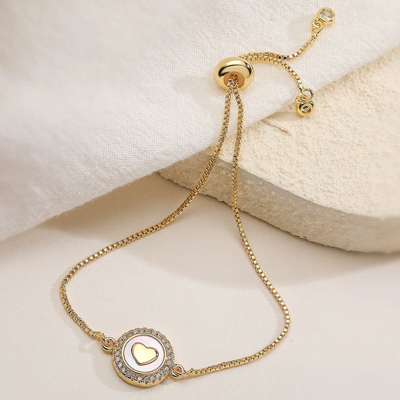 Wholesale Women's Copper Geometric Cross Heart Bracelet With Micro Setting And 18K Gold Plated Zircon Shell