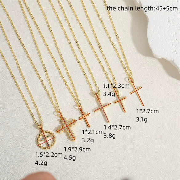 Wholesale Women's Copper Geometric Cross Pendant Choker Necklace With Inlaid Zircon And Ochain