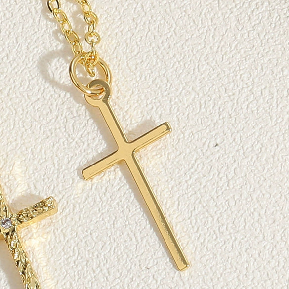 Wholesale Women's Copper Geometric Cross Pendant Choker Necklace With Inlaid Zircon And Ochain