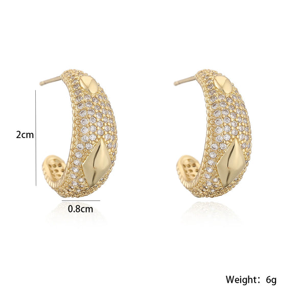 Wholesale Women's Copper Geometric Cshaped Electroplated Zircon Earrings