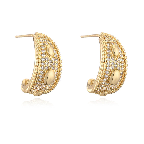 Wholesale Women's Copper Geometric Cshaped Electroplated Zircon Earrings