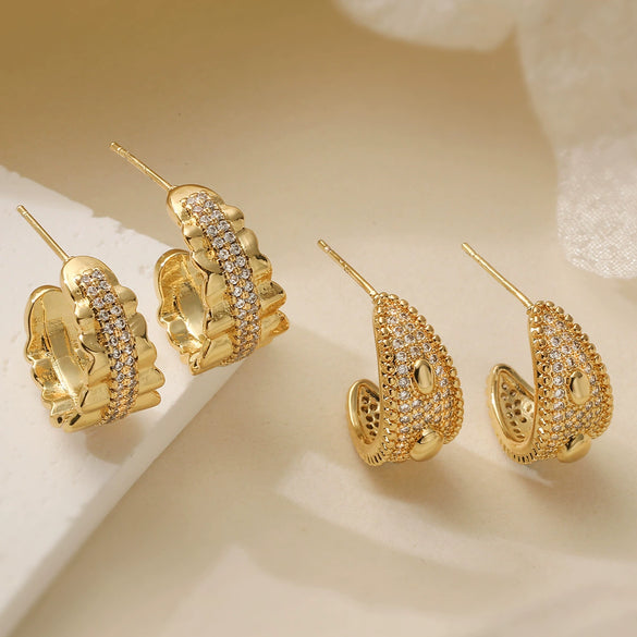 Wholesale Women's Copper Geometric Cshaped Electroplated Zircon Earrings