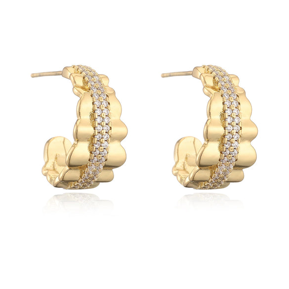 Wholesale Women's Copper Geometric Cshaped Electroplated Zircon Earrings