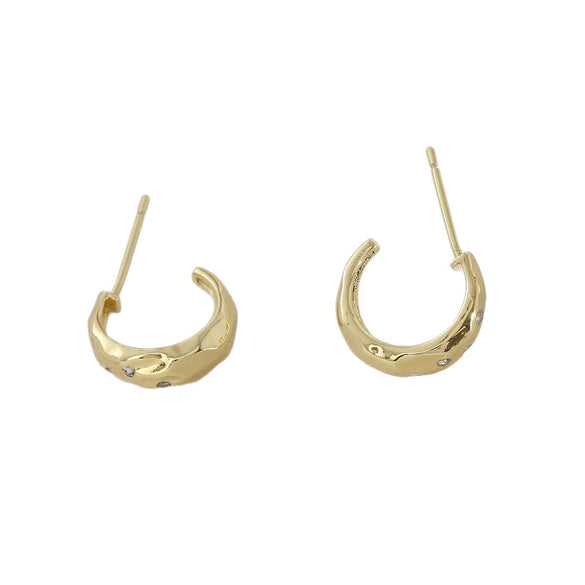 Wholesale Women's Copper Geometric Cshaped Goldplated Inlaid Zircon Earrings