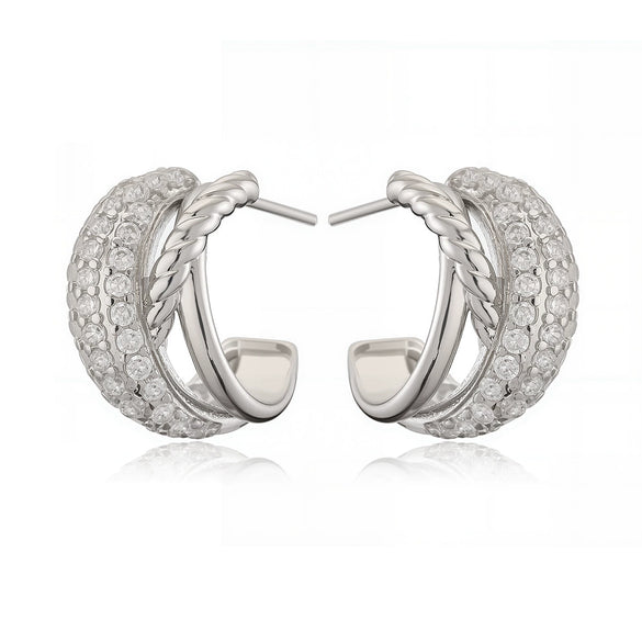 Wholesale Women's Copper Geometric Cshaped Micropaved Zircon Earrings