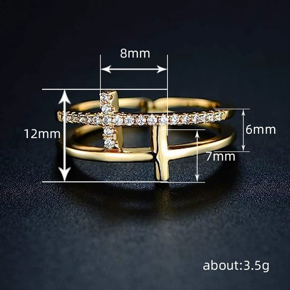 Wholesale Women's Copper Geometric Cut Out Doublelayer Ring With Zirconia Microset