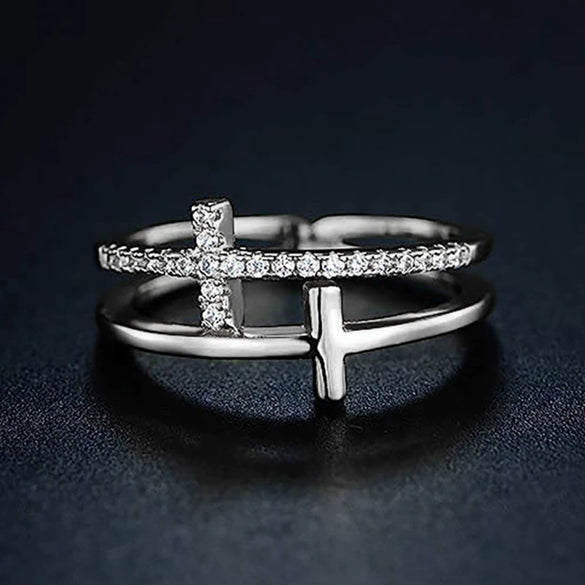 Wholesale Women's Copper Geometric Cut Out Doublelayer Ring With Zirconia Microset