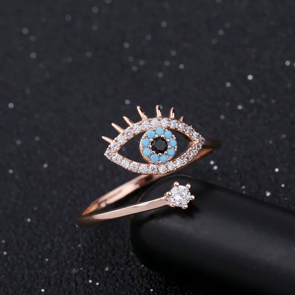 Wholesale Women's Copper Geometric Devil's Eye Opening Ring Jewelry With Electroplating