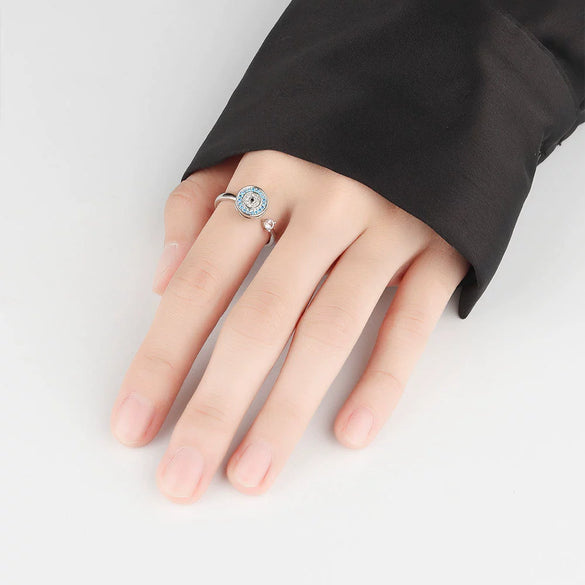 Wholesale Women's Copper Geometric Devil's Eye Rotating Opening Adjustable Antianxiety Decompression Zircon Ring