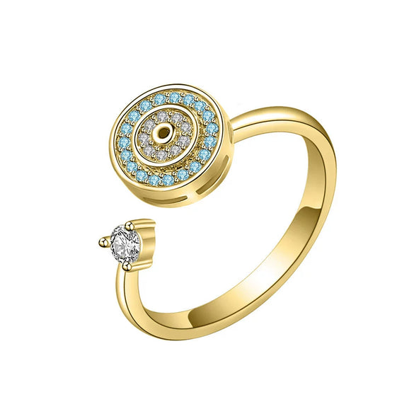 Wholesale Women's Copper Geometric Devil's Eye Rotating Opening Adjustable Antianxiety Decompression Zircon Ring