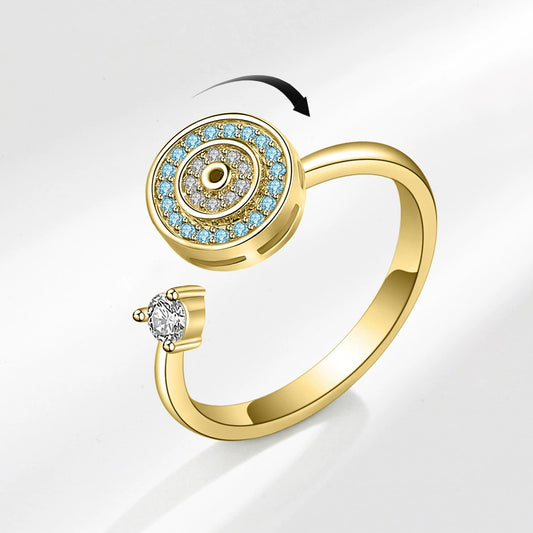 Wholesale Women's Copper Geometric Devil's Eye Rotating Opening Adjustable Antianxiety Decompression Zircon Ring