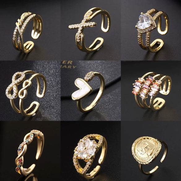 Wholesale Women's Copper Geometric Diamondembedded Open Ring