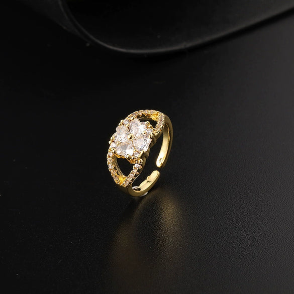 Wholesale Women's Copper Geometric Diamondembedded Open Ring