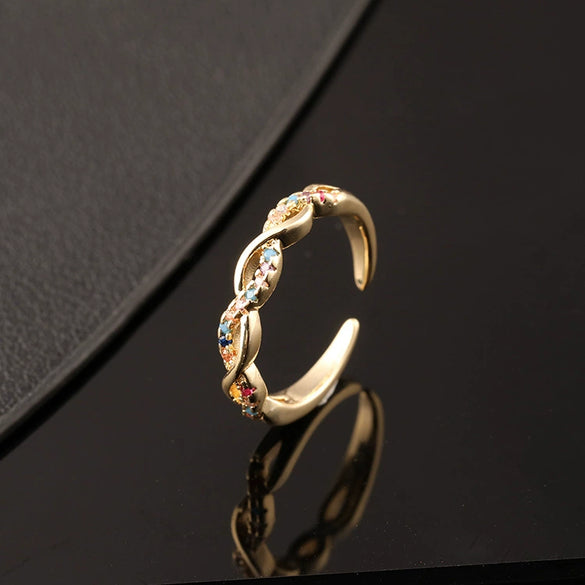 Wholesale Women's Copper Geometric Diamondembedded Open Ring