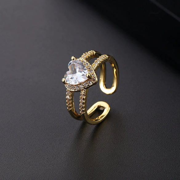 Wholesale Women's Copper Geometric Diamondembedded Open Ring