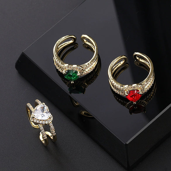 Wholesale Women's Copper Geometric Diamondembedded Open Ring