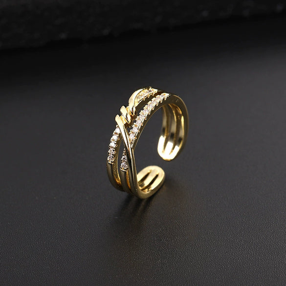 Wholesale Women's Copper Geometric Diamondembedded Open Ring