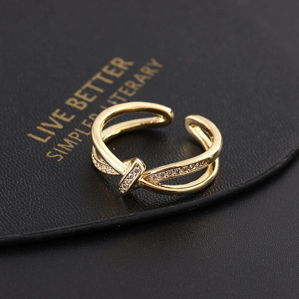 Wholesale Women's Copper Geometric Diamondembedded Open Ring