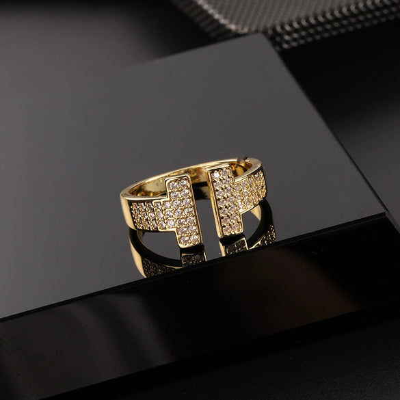 Wholesale Women's Copper Geometric Diamondembedded Open Ring
