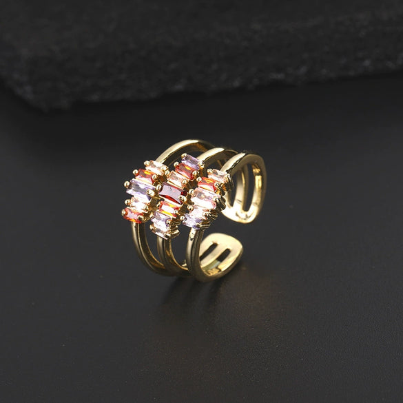 Wholesale Women's Copper Geometric Diamondembedded Open Ring