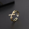 Wholesale Women's Copper Geometric Diamondembedded Open Ring