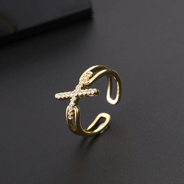 Wholesale Women's Copper Geometric Diamondembedded Open Ring