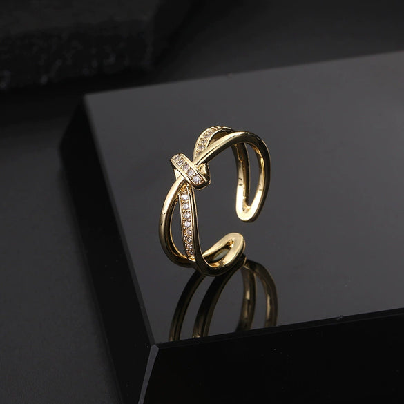 Wholesale Women's Copper Geometric Diamondembedded Open Ring