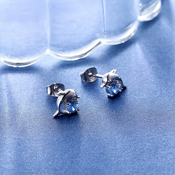 Wholesale Women's Copper Geometric Dolphin Zircon Earrings