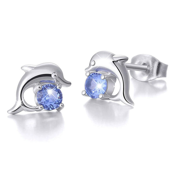 Wholesale Women's Copper Geometric Dolphin Zircon Earrings