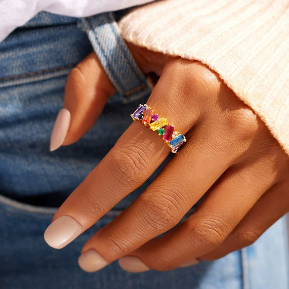 Wholesale Women's Copper Geometric Dopamine Ring With Zirconia Design