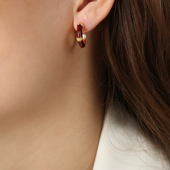 Wholesale Women's Copper Geometric Dripping Oil Earrings Light Luxury Simple Fashion Jewelry
