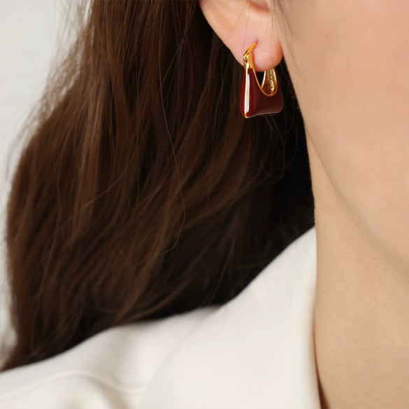 Wholesale Women's Copper Geometric Dripping Oil Earrings Light Luxury Simple Fashion Jewelry
