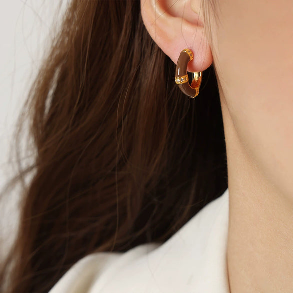 Wholesale Women's Copper Geometric Dripping Oil Earrings Light Luxury Simple Fashion Jewelry