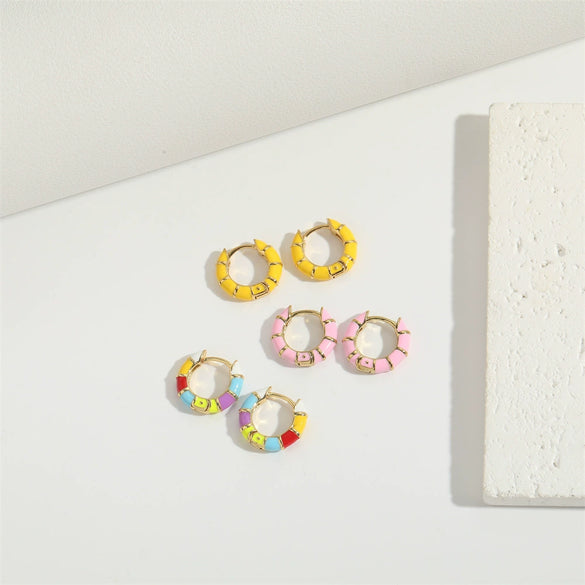Wholesale Women's Copper Geometric Dripping Oil Enamel Earrings