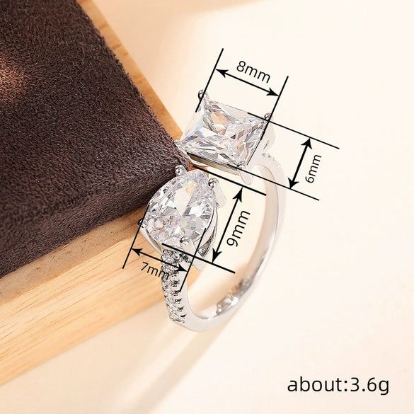 Wholesale Women's Copper Geometric Drop Shape Niche Style Ring With Zirconia