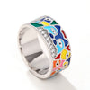 Wholesale Women's Copper Geometric Eye Art Ring With Zircon And Imitation Enamel Color Drop Oil Design