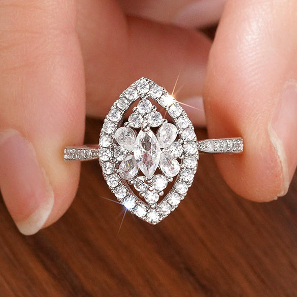 Wholesale Women's Copper Geometric Flower Zirconia Ring Jewelry