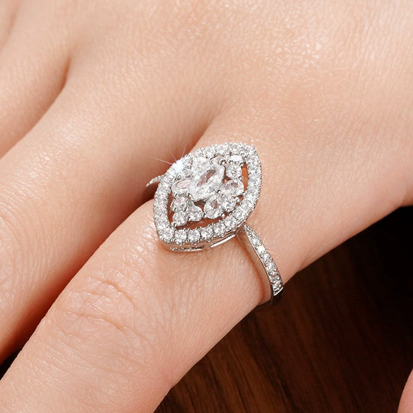 Wholesale Women's Copper Geometric Flower Zirconia Ring Jewelry